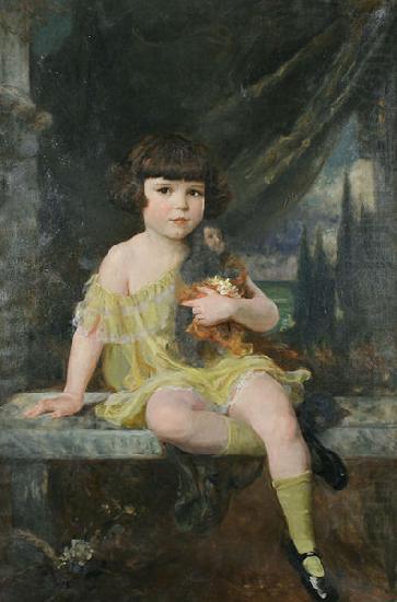 Young Girl in Yellow Dress Holding her Doll, Douglas Volk